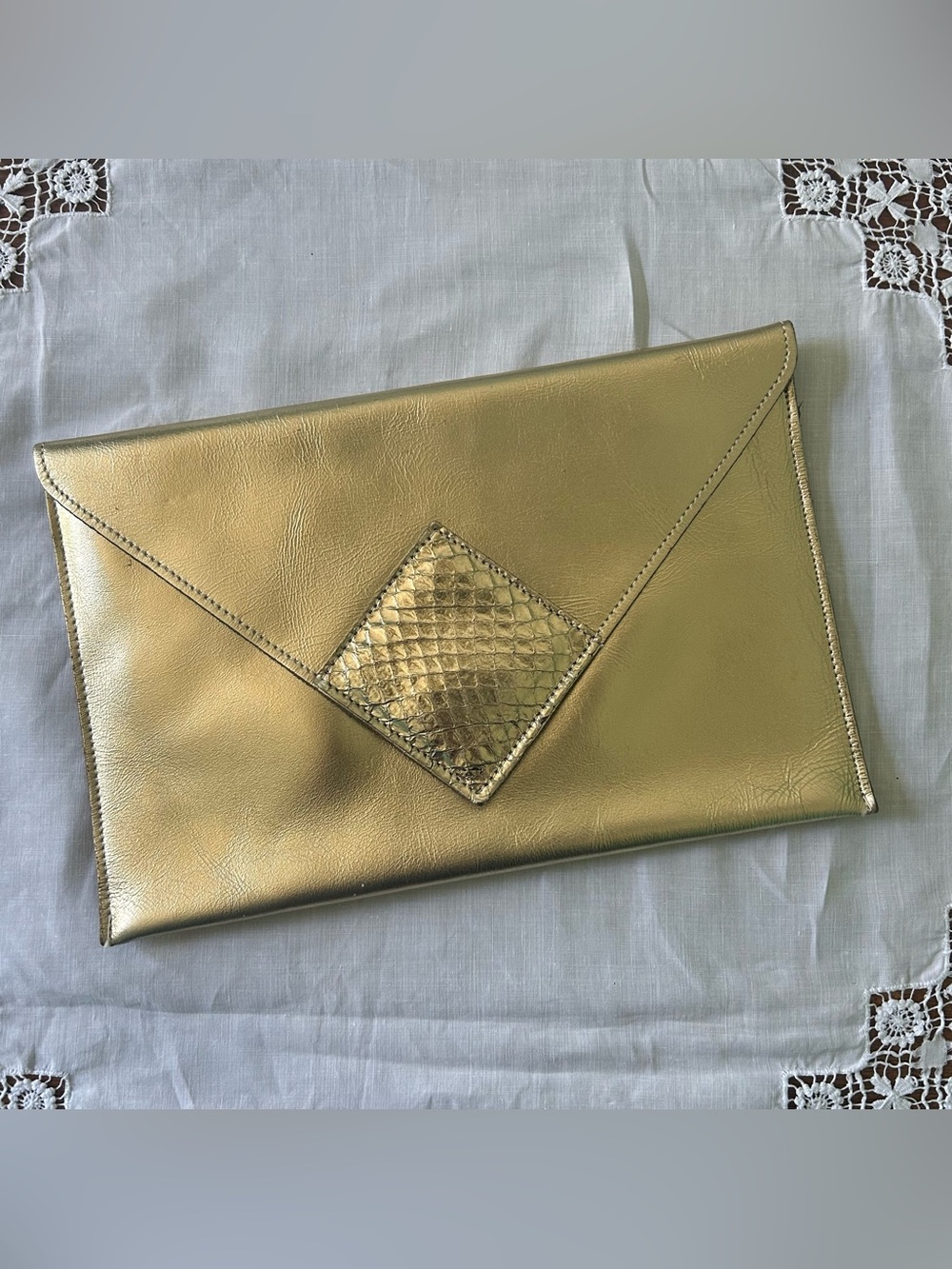 Metallic Gold Envelope Clutch with Textured Accent